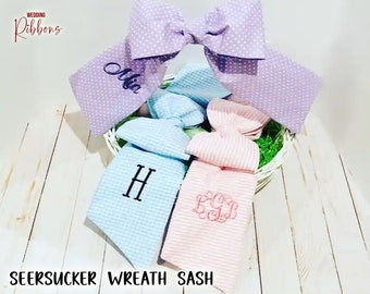 Seersucker Buchsbaum Schärpe - Nussknacker Seersucker Kranz Schärpe - Individuell gestickte Kranz Schärpe - Monogrammierte Weihnachtsschärpe - Weihnachtsgeschenke
