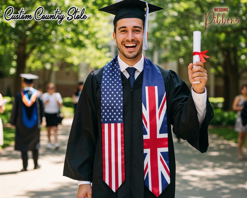 Countries Grad Colorful Ribbon Grad Stole - Country Flag Graduation Stoles - Mixed & Match Flag Stole ...