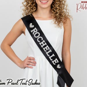 Personalized Bride Sash with Pearl Text Custom Satin Sash Wedding Sash Hen Party Sash Custom Bridal Satin Sash Wedding Gifts Bridesmaid Gift