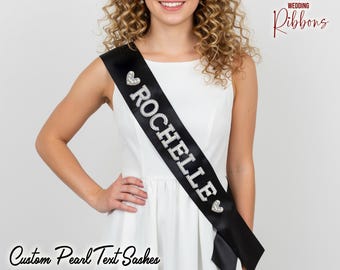 Personalized Bride Sash with Pearl Text Custom Satin Sash Wedding Sash Hen Party Sash Custom Bridal Satin Sash Wedding Gifts Bridesmaid Gift