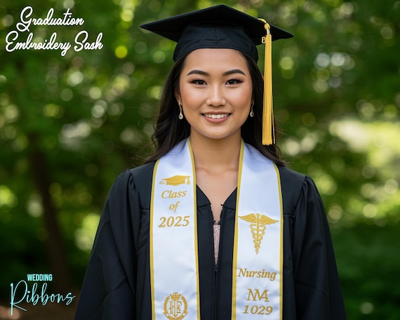 Custom Embroidered Sash for Nursing Graduates Personalized Graduation Stole, Custom Name & School Logo, College Graduation Stole Grad Gifts