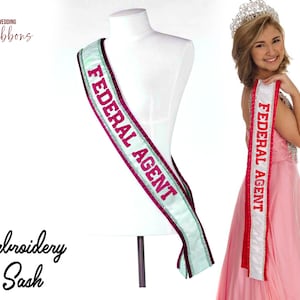 Personalized Federal Agent Lace Sash Custom Border Lace Sash Customized Embroidery Lace Sash Custom Lace Sash Customize Sash Bridesmaid Sash