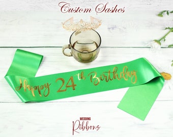 Banda de satén para el 24.º cumpleaños, banda de cumpleaños personalizada, banda de fiesta de cumpleaños personalizada, banda para cumpleañera, banda para cumpleañera, banda de regalo de cumpleaños