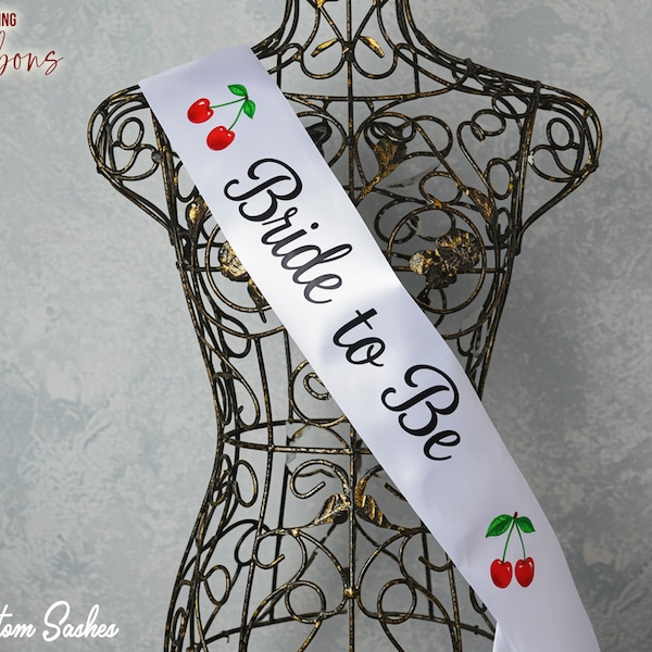 Kersen Gepersonaliseerde sjerp met print Custom Bride To Be sjerp Vrijgezellenfeest sjerp Kersenprint bruids douche sjerp Aangepaste kersenprint sjerp