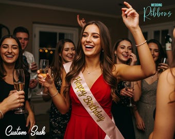 Banda de cumpleaños personalizada - Banda de fiesta de satén personalizada - Banda para cumpleañera, quinceañera, 21.°, 30.°, 40.° aniversario - Banda de graduación - Banda de despedida de soltera