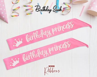 Birthday Princess sash Bachelorette Party Sashes / Bride to be / Bridal Shower / Bridesmaids / Gift / Party Favor / Decor / Customized Sash.