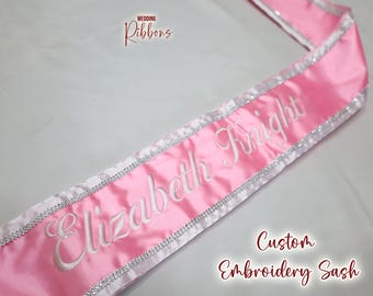 Personalized Embroidery Lace Sash Custom Lace Sash Lace Sash Customize Sash Bridesmaid Sash Custom Bridal Lace Sash Custom Border Sash
