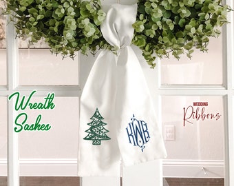 Embroidered Xmas Wreath Sash, Boxwood Wreath Sash, Embroidery Sash, Door Hanger, Custom Wreath Sash, Housewarming Gift, Home Decor, Bridal