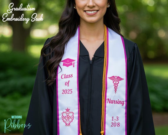 Personalized Graduation Stole, Custom Embroidered Sash for Nursing Graduates Custom Name & School Logo, College Graduation Stole Grad Gifts