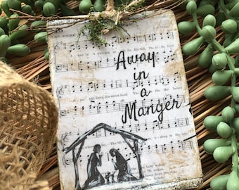 Handmade 'Away In a Manger' Hymn Wood Ornament