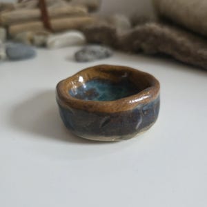 Ceramic Ring Dish, Blue Ocean Pottery Trinket Bowl, Handthrown Coastal Jewelry Holder, Tiny Clay Shell Pot, Beach Lover Gift