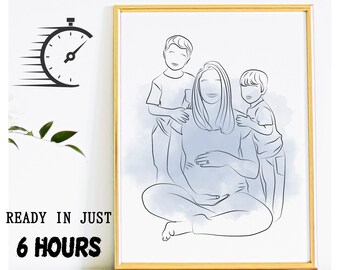 Custom Family Line Art, Personalized Portrait Gift (Digital File)