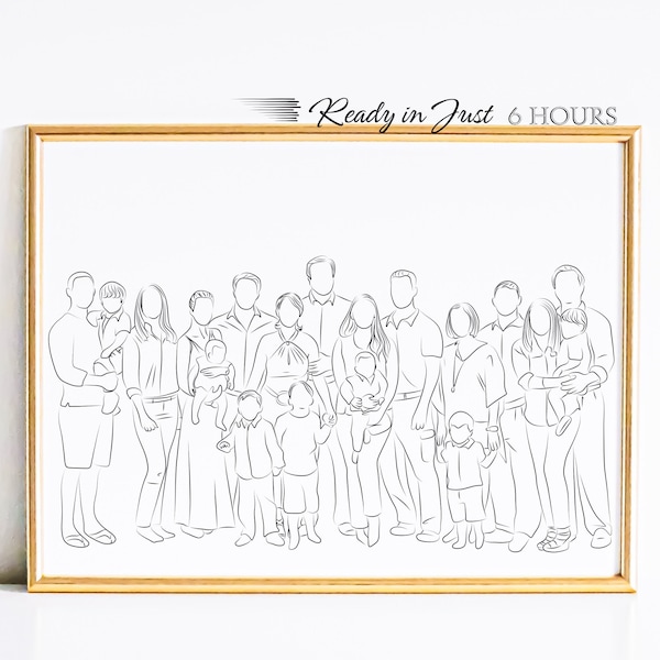 Custom Group Portrait, Group Line Art, Family Portrait, Custom Line Drawing, Graduation Drawing, Family Picture, Christmas Gift, Family Gift