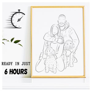 Couple and Dog Line Art, Family and Dog Line Art, Custom Dog Portrait, Pet Portrait, Dog Drawing, Pet Away Gift, Valentines Day Gift