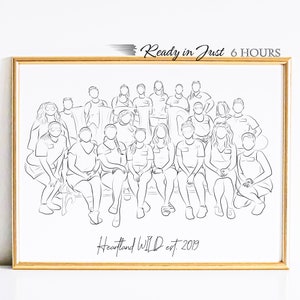 Custom Group Portrait, Group Line Art, Family Portrait, Custom Line Drawing, Group Portrait, Family Picture, Christmas Gift, Family Gift