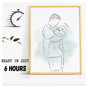Faceless Memorial Portrait, Custom Memorial Line Art, Family Loss Illustration from Photo, Halo,Fathers Day Gift,Memorial Outline,Angel Baby