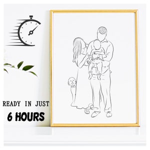 Custom Line Drawing, Custom Fathers Day Gift, Personalized Father and Son Drawing, Fathers Day Gift for Dad from Daughter and Son