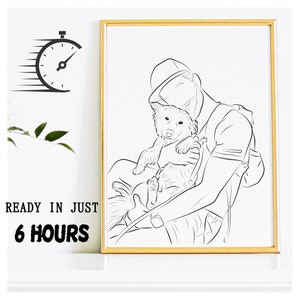 Family and Dog Line Art, Custom Family Portrait, Pet Portrait, Dog Drawing, Dog Outline Drawing, Pet Away Gift, Couple and Dog Line Art