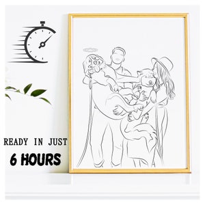 Custom Dog Line Art, Couple and Dog Line Art, Dog Outline Drawing, Custom Pet Portrait, Dog Loss Gift, Pet Memorial Gift, Personalized Gift