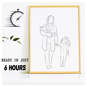 Gepersonaliseerd portret portret, engelenvleugels, aangepaste herdenkingslijntekeningen, portret familie gedenkteken, halo, herdenkingscadeau, engel baby