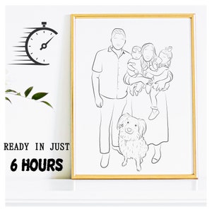 Custom Family and Dog Line Art, Custom Family Portrait, Pet Portrait, Dog Passing Away Gift, Couple and Dog Line Art, Christmas Gift
