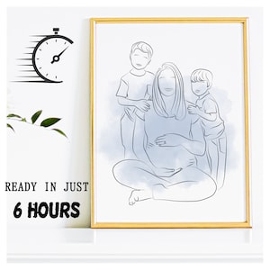 Mothers Day Gift, Custom Line Drawing, Personalized Gift for Mom, Pregnant Mothers Day, Family Gift, Mom Gift, Christmas Gift