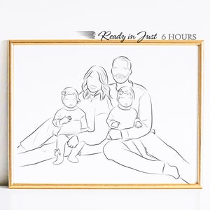 Custom Family Line Drawing, Family Portrait, Custom Line Art, Mothers Day Gift, Digital Download, Personalized Gifts, Christmas Gift