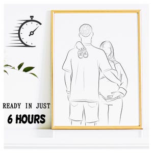 Niestandardowy portret ciążowy, rysunek linii kobiety w ciąży, ilustracja matki prezent, rysunek linii pary w ciąży, prezent na dzień matki, wydruki do pokoju dziecięcego