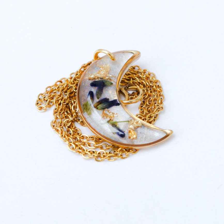 VIP【関税送料無料】希少 Gabriele Pasini Pendant necklace Golden Moon Necklace With Real Lavender Flowers and Gold