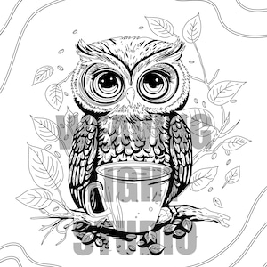 Coffee Owl Coloring Page