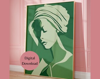 Sage Green Wall Art, Matisse Print, Minimalist Poster, Vintage Printable, Abstract Woman Art, Digital Download, Cute Apartment Decor