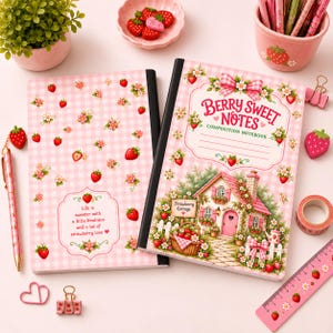 Personalized Berry Sweet Notes Composition Notebook, Strawberry Cottage Kids Journal, Custom Name Stationery