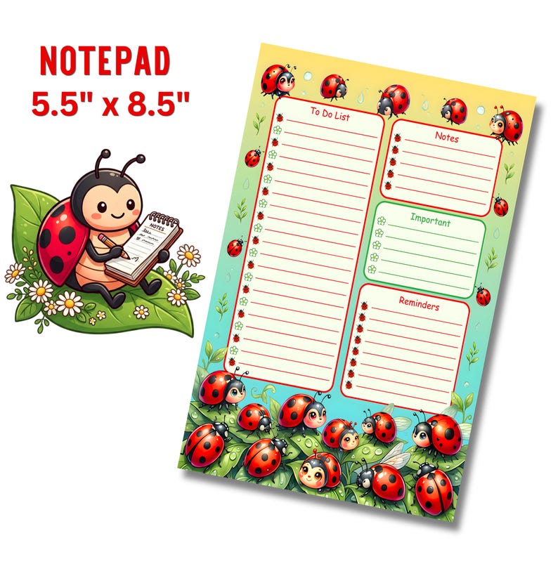 Lady Bug Note Ladybug Notepad, Kawaii Desk Stationery, To-do List, Shopping List ...