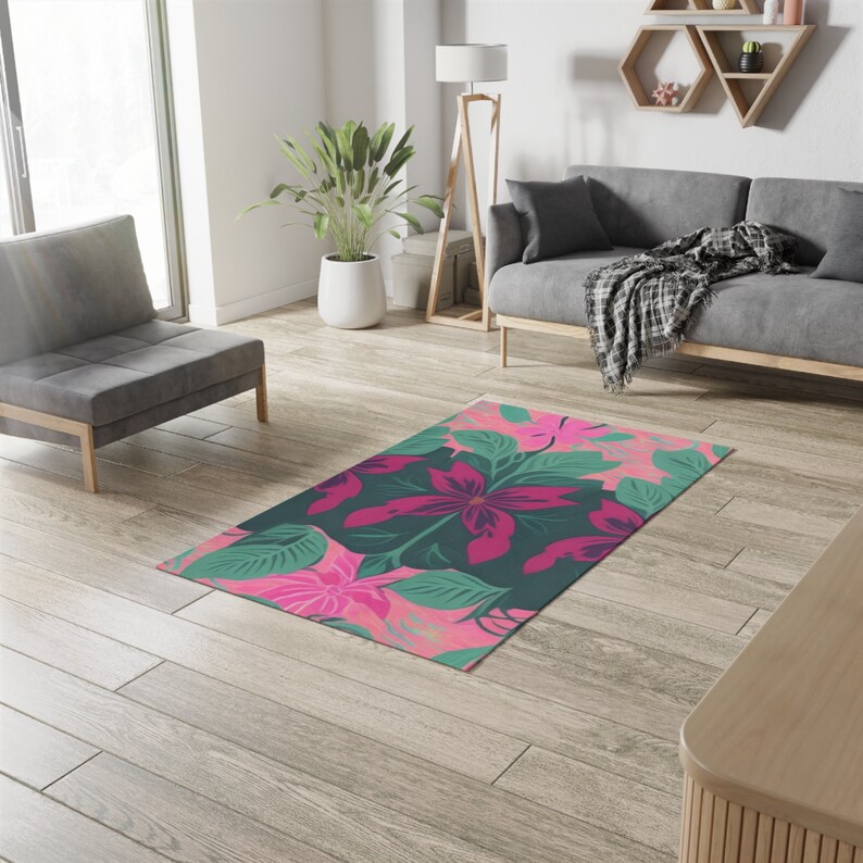 Carpet 'floral 'n' Leafes' Mint Pink Dobby Rug - Etsy