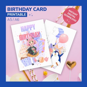 Cartão de Feliz Aniversário em Anime | Digital, Imprimível | Download Instantâneo