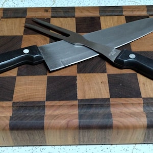 Handcrafted Checkered Butcher Block Cutting Board – Cherry & Walnut