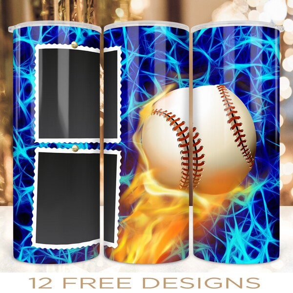 20 oz Skinny Photo Baseball Tumbler Wrap Sublimation Design Straight and Warped Seamless PNG Instant Digital Download