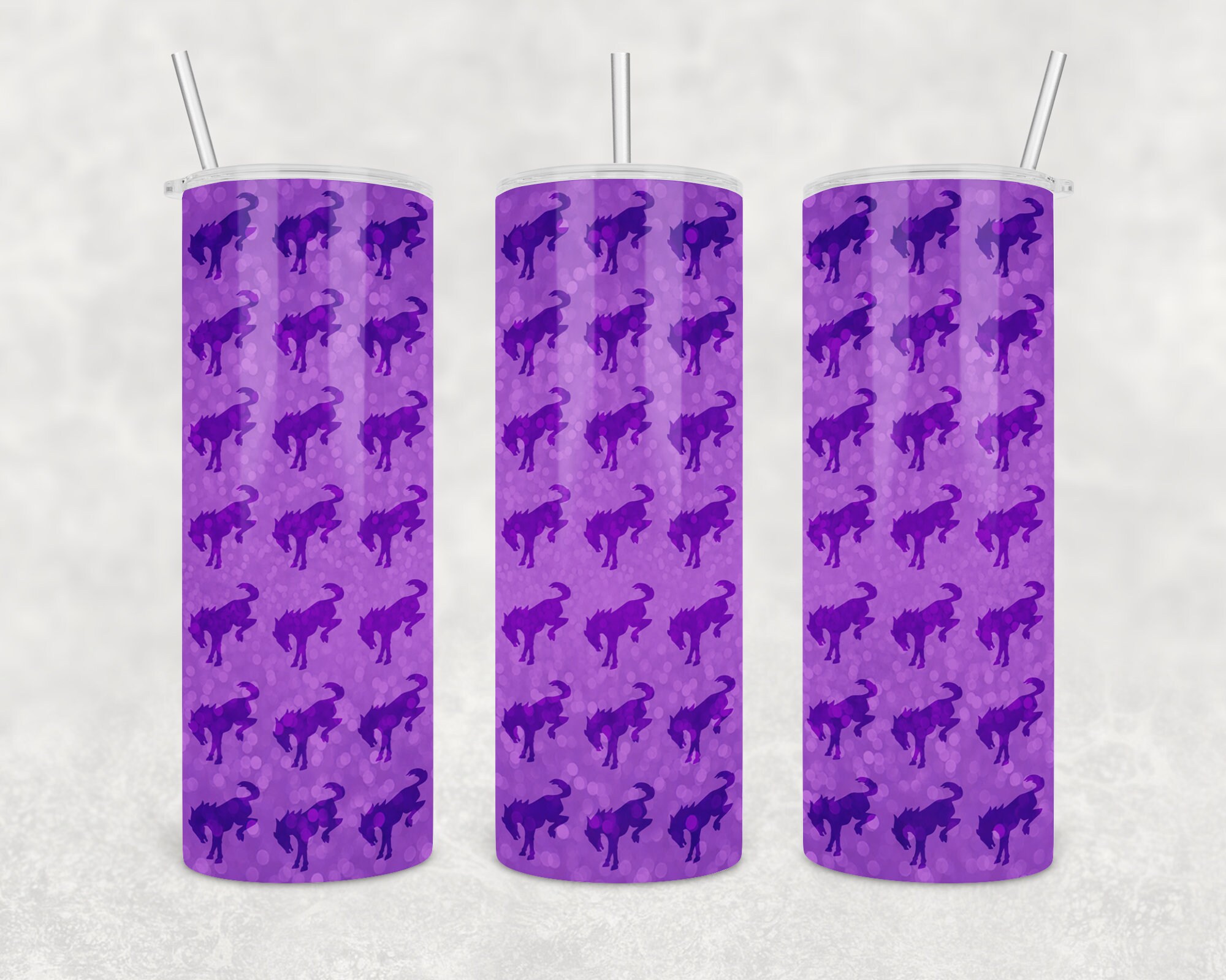20 Oz Skinny Tumbler Wrap Sublimation Purple Glitter Horses Design ...