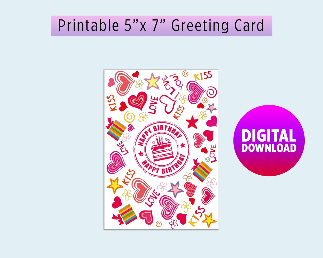 Printable Happy Birthday Card Cute Birthday Gift Card Digital Download ...