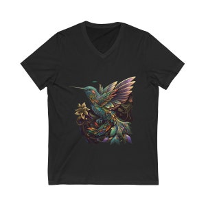 Trippy Humming Bird Short Sleeve V-Neck Design by Seregon
