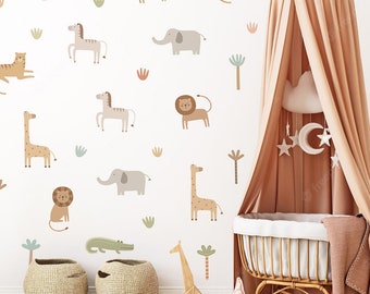 Niedliche Cartoon Kinderzimmer Wandaufkleber Safari Tiere für Kinderzimmer Wohnzimmer Dekor Wandtattoos Wallpaper