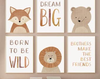 Wild Animals Boho Canvas Posters Prints Dream Big Born Fox Bear Lion   Nursery Art  Wall Pictures For Kids Room Baby Decor