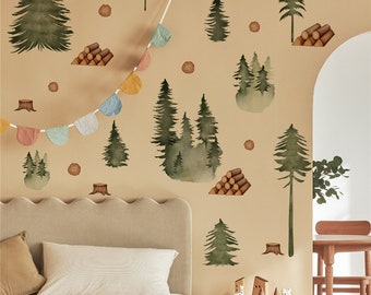 Nordic Forest Pine Tree Watercolor Wall Stickers  Green Tree for Kids Rooms Nursery Vinyl Kindergarten Decoration Wall Decal Mural