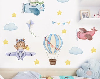 Flugzeug Sticker | Kinderzimmer Wand Dekor | Kinderzimmer Wandtattoo | Luftfahrt Raum Dekor | Reisebüro Dekor | Flugzeug Wandtattoo