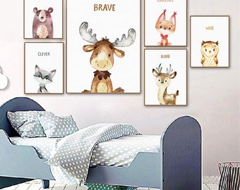 Impresiones en lienzo de arte neutro de género para guardería, citas de animales de acuarela, cuadros de pintura artística para pared, decoración para habitación de bebé, regalo para Baby Shower