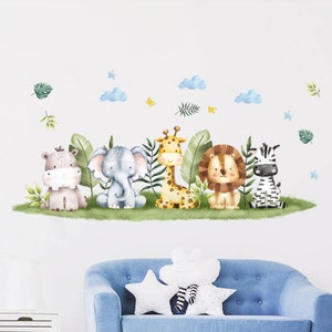 Jungle Animals Tree Wall Stickers for Children Kids Rooms Boys Baby Room Bedroom Decoration Nursery Wallpaper Giraffe Elephant