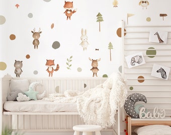 Cute Cartoon Forest Wall Stickers Animals Nursery  for Kids Rooms Living Room Decor Wall Decals Wallpaper