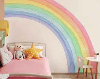 Calcomanía de pared arco iris / Calcomanías de pared de habitación para niños / Decoración de guardería / Decoraciones de baby shower / Etiqueta de pared de medio arco iris para dormitorio de niños