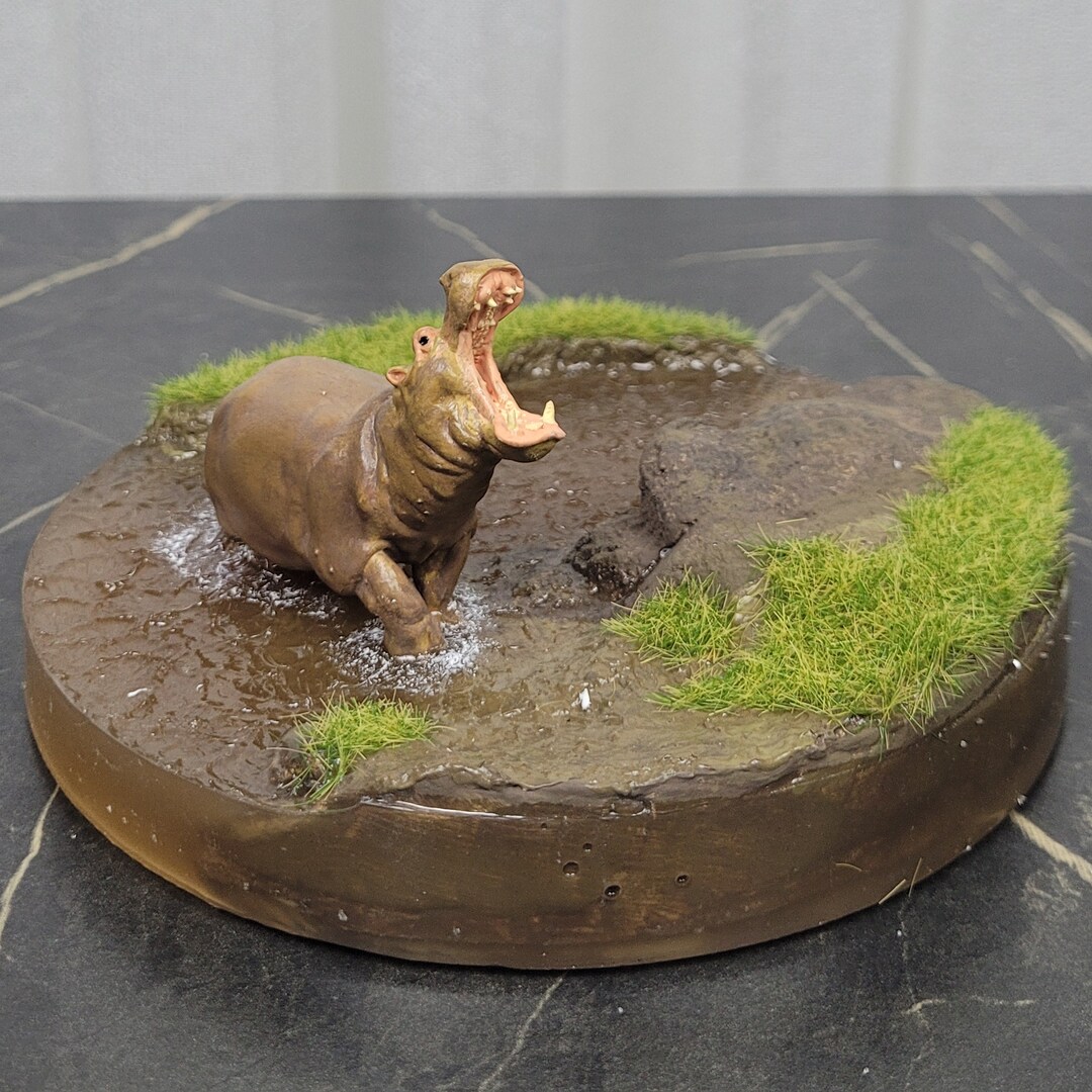 Realistic Wildlife Scene Diorama 3d Printed Hippo Figurine Etsy