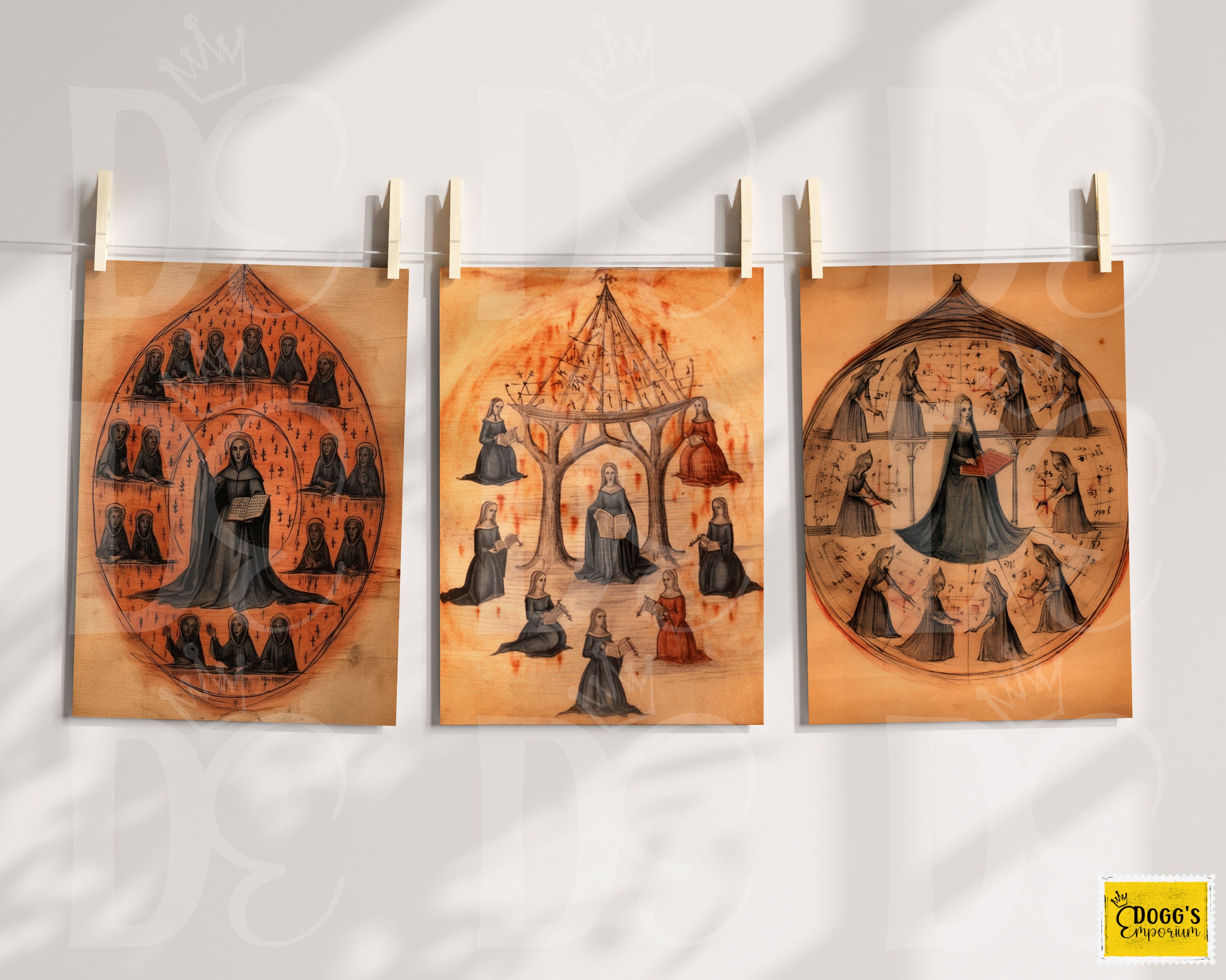 Witches Medieval Illustrations A4 Digital Papers Vintage Junk Journal Scrapbooking Printable ...